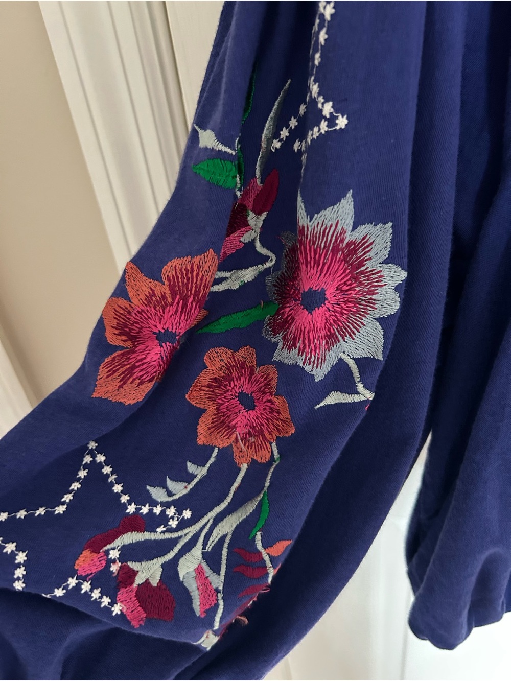 Free People Navy Blue Embroidered Cutout-Back Tunic - Picture 2 of 9